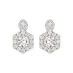 14KWHITE GOLD 2 1/4CT ROUND/HEXAGON STEP CUT DIAMOND LADIES EARRINGS