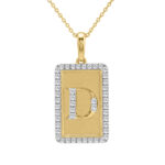 10K Yellow Gold letter 'D' Fashion Pendant With Chain - 0.20 CT Round Diamond Ladies Jewelry Gift