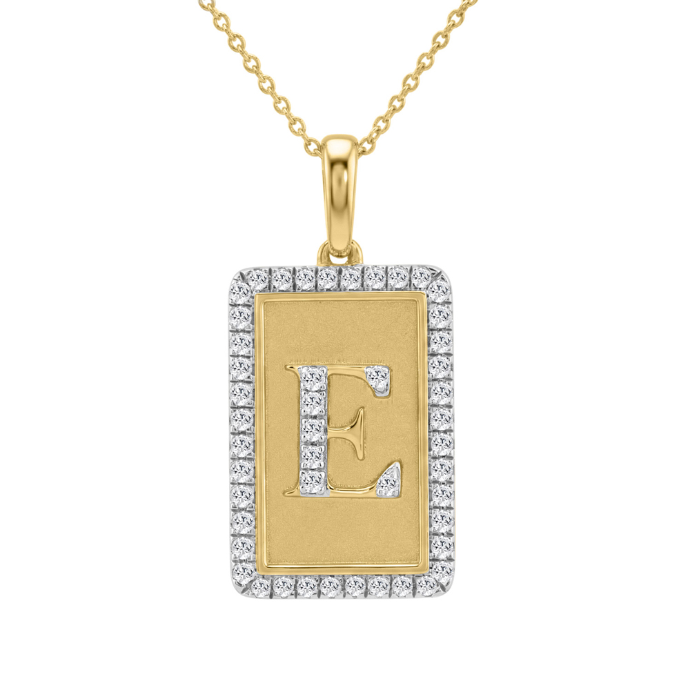 10K Yellow Gold letter 'E' Fashion Pendant With Chain - 0.20 CT Round Diamond Ladies Jewelry Gift 1 10K Yellow Gold letter 'E' Fashion Pendant With Chain - 0.20 CT Round Diamond Ladies Jewelry Gift - Image 1