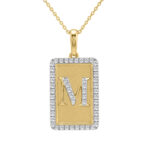 10K Yellow Gold letter 'M' Fashion Pendant With Chain - 0.20 CT Round Diamond Ladies Jewelry Gift
