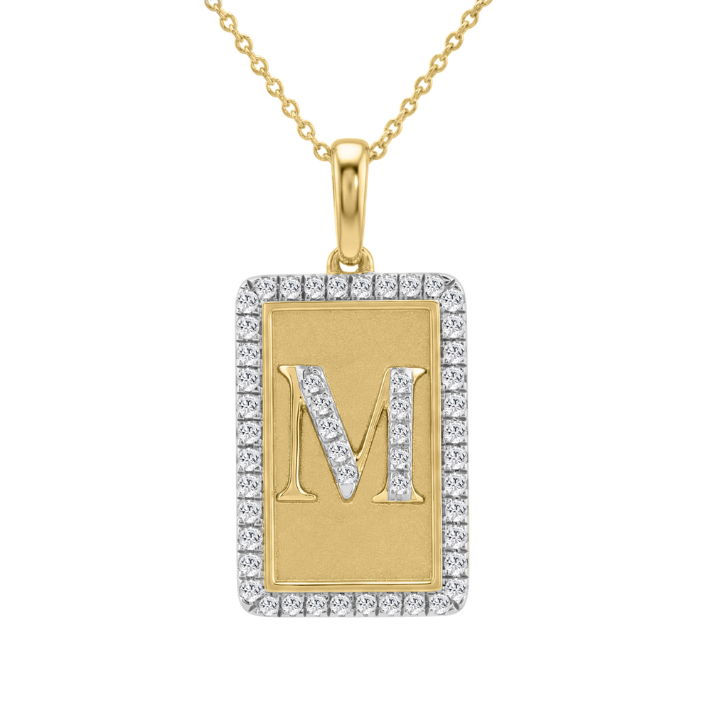 10K Yellow Gold letter 'M' Fashion Pendant With Chain - 0.20 CT Round Diamond Ladies Jewelry Gift 1 10K Yellow Gold letter 'M' Fashion Pendant With Chain - 0.20 CT Round Diamond Ladies Jewelry Gift - Image 1