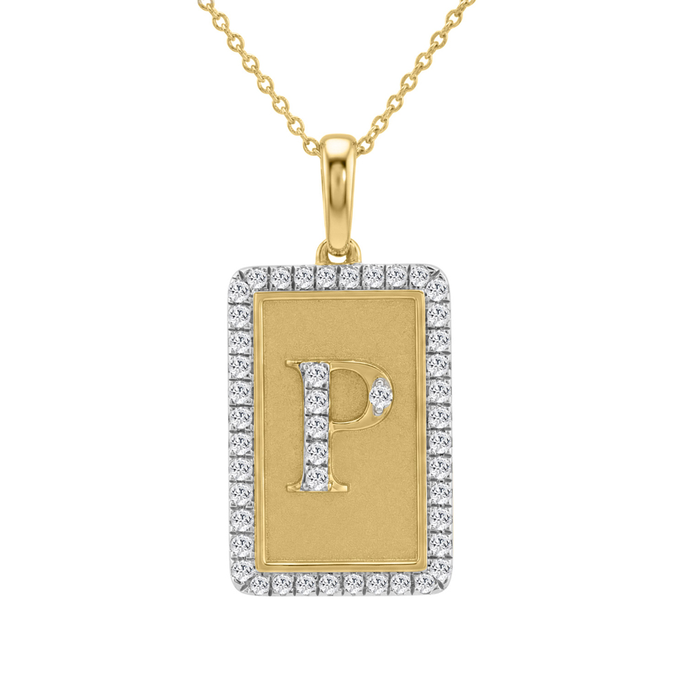 10K Yellow Gold letter 'P' Fashion Pendant With Chain - 0.20 CT Round Diamond Ladies Jewelry Gift 1 10K Yellow Gold letter 'P' Fashion Pendant With Chain - 0.20 CT Round Diamond Ladies Jewelry Gift - Image 1