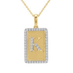10K Yellow Gold letter 'K' Fashion Pendant With Chain - 0.20 CT Round Diamond Ladies Jewelry Gift