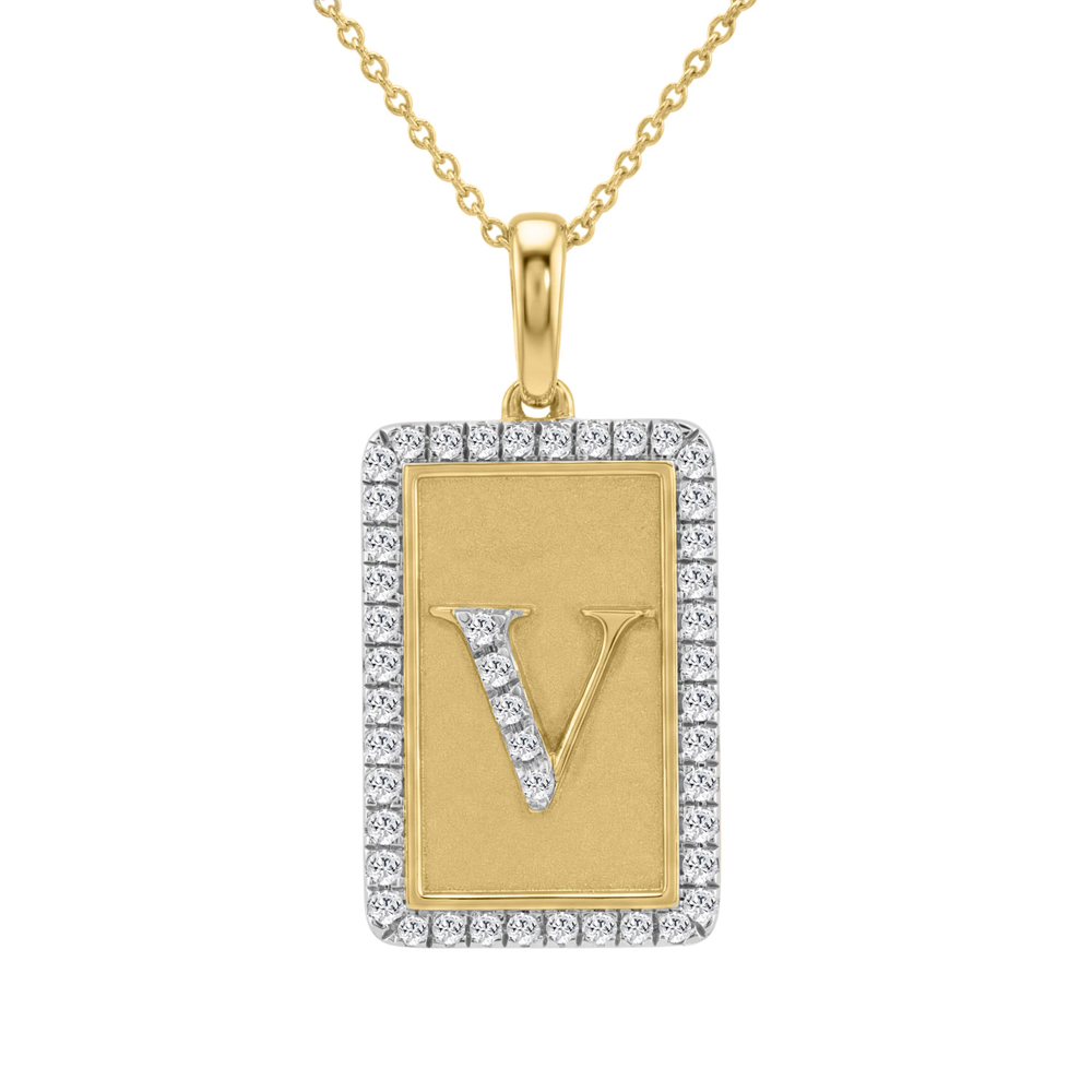 10K Yellow Gold letter 'V' Fashion Pendant With Chain - 0.20 CT Round Diamond Ladies Jewelry Gift 1 10K Yellow Gold letter 'V' Fashion Pendant With Chain - 0.20 CT Round Diamond Ladies Jewelry Gift - Image 1
