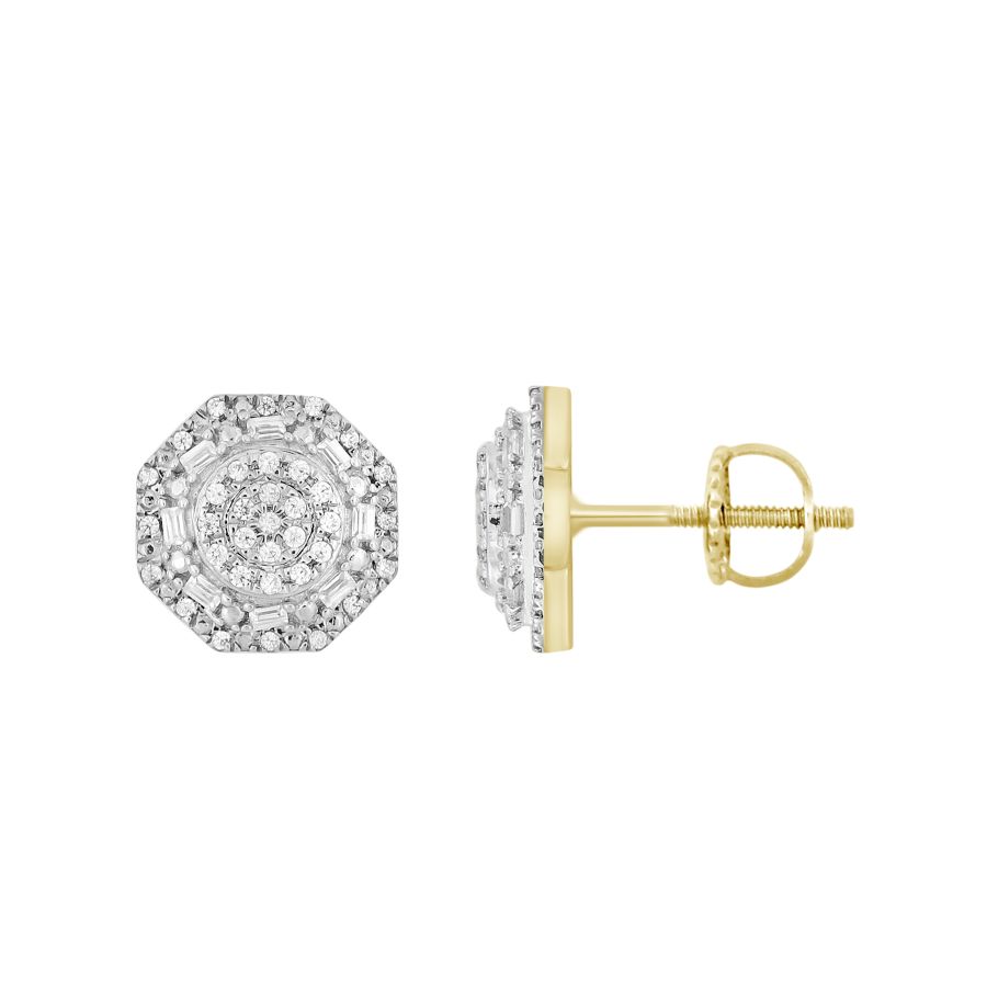 LADIES STUD EARRINGS 0.25CT ROUND/BAGUETTE DIAMOND 10K YELLOW GOLD 1 LADIES STUD EARRINGS 0.25CT ROUND/BAGUETTE DIAMOND 10K YELLOW GOLD - Image 1