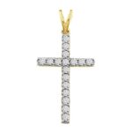 LADIES CROSS PENDANT WITH CHAIN 0.50CT ROUND DIAMOND 14K YELLOW GOLD (SI QUALITY)