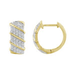 LADIES HOOPS EARRINGS 0.50CT ROUND DIAMOND 10K YELLOW GOLD