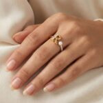 LADIES RING 0.10CT ROUND/PEARL DIAMOND 10K YELLOW GOLD - Image 6