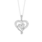 10K WHITE GOLD DOUBLE HEART DIAMOND PENDANT FOR LADIES 0.15CT ROUND DIAMOND PENDANT WITH CHAIN