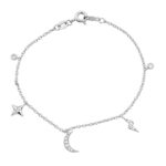 Women’S Sterling Silver White Bracelet – 0.20Ct Round Diamonds, Stars & Moon Design