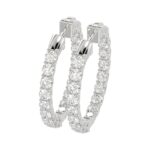 LADIES HOOP EARRINGS 3CT ROUND DIAMOND 14K WHITE GOLD - Image 4