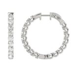 LADIES HOOP EARRINGS 5CT ROUND DIAMOND 14K WHITE GOLD - Image 2