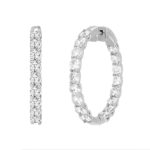 LADIES HOOP EARRINGS 7CT ROUND DIAMOND 14K WHITE GOLD - Image 3