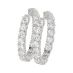 LADIES HOOP EARRINGS 7CT ROUND DIAMOND 14K WHITE GOLD - Image 4