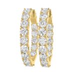LADIES HOOP EARRINGS 7CT ROUND DIAMOND 14K YELLOW GOLD - Image 3