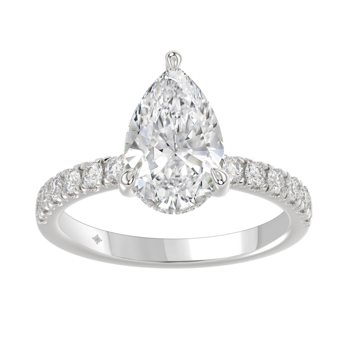 14K WHITE GOLD 3 1/2CT ROUND/PEAR DIAMOND LADIES RING (CENTER STONE PEAR DIAMOND 3CT) 1 14K WHITE GOLD 3 1/2CT ROUND/PEAR DIAMOND LADIES RING (CENTER STONE PEAR DIAMOND 3CT) - Image 1