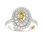 14K WHITE GOLD CRAFTED WITH 18K YELLOW GOLD SHANK  1 1/2CT ROUND/YELLOW OVAL DIAMOND LADIES RING