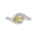 14K WHITE GOLD CRAFTED WITH 18K YELLOW GOLD SHANK  1 1/2CT ROUND/YELLOW PEAR DIAMOND LADIES RING - Image 5