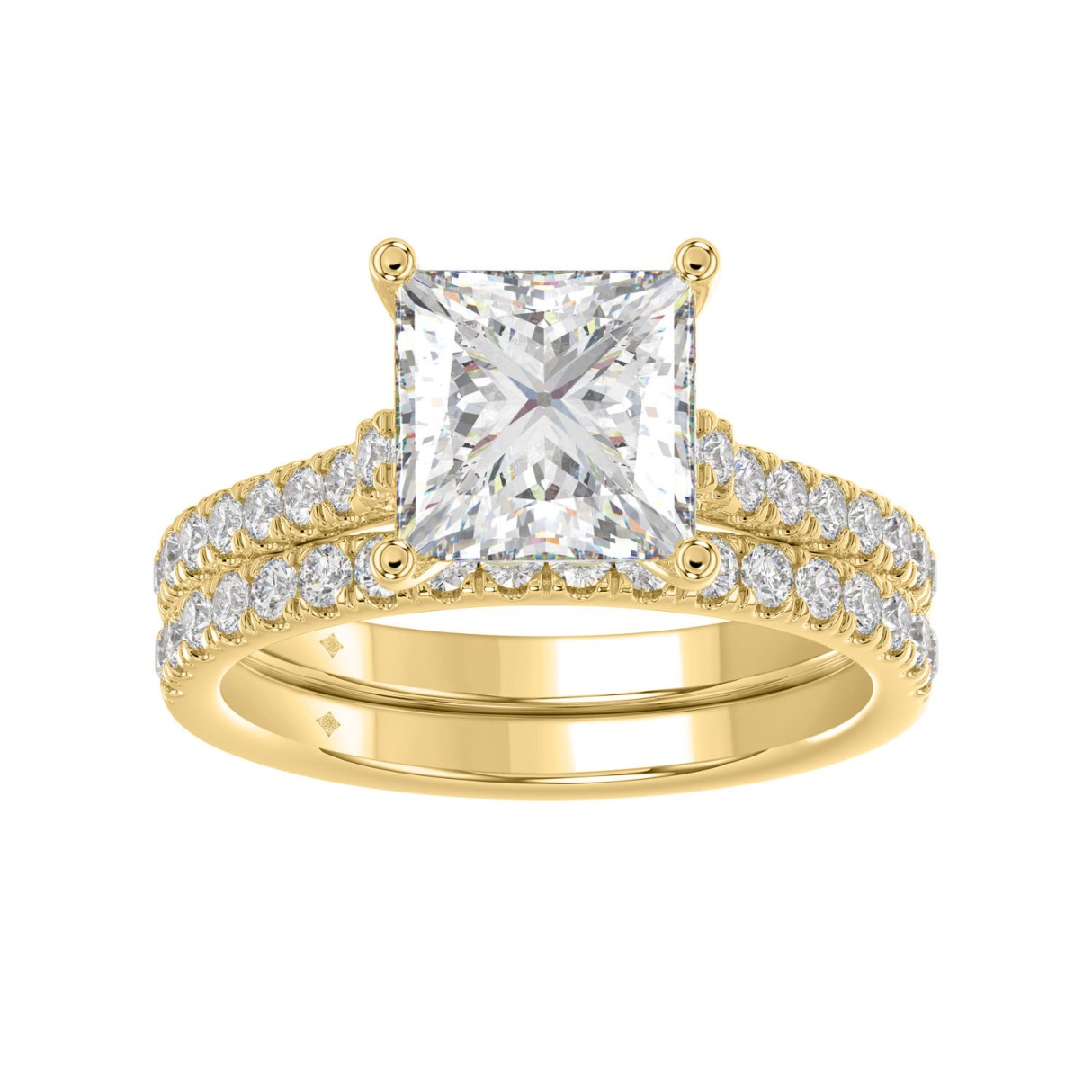 14K YELLOW GOLD 3 1/2CT ROUND/PRINCESS DIAMOND LADIES BRIDAL SET (CENTER STONE PRINCESS DIAMOND 3CT) 1 14K YELLOW GOLD 3 1/2CT ROUND/PRINCESS DIAMOND LADIES BRIDAL SET (CENTER STONE PRINCESS DIAMOND 3CT) - Image 1