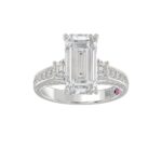 21K PLATINUM LADIES RING WITH 4.00CT ROUND/EMERALD/BAGUETTE DIAMONDS (CENTER STONE EMERALD DIAMOND 3CT)