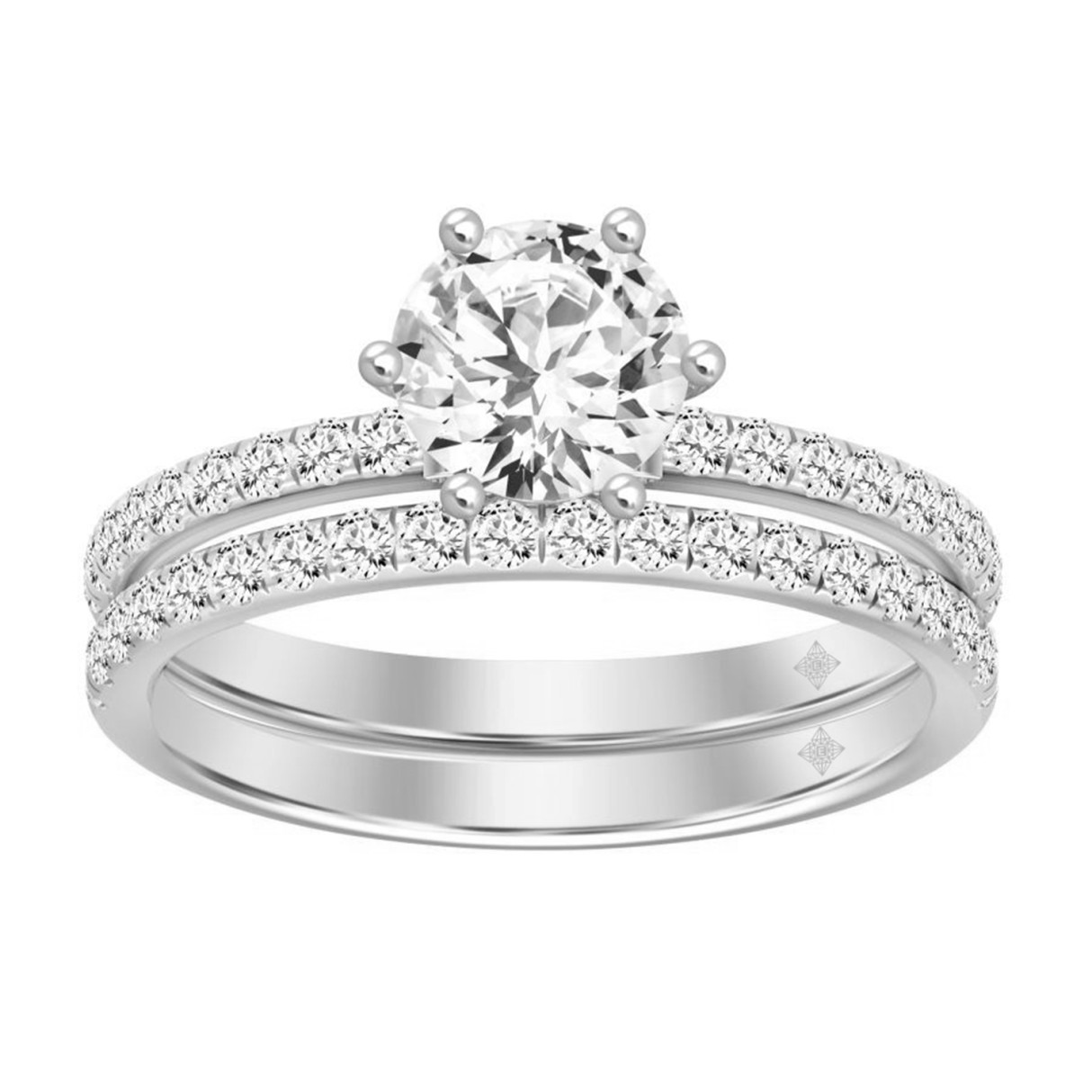 LADIES BRIDAL SET 1 1/2CT ROUND DIAMOND 14K WHITE GOLD (CENTER STONE ROUND DIAMOND 1CT) 1 LADIES BRIDAL SET 1 1/2CT ROUND DIAMOND 14K WHITE GOLD (CENTER STONE ROUND DIAMOND 1CT) - Image 1