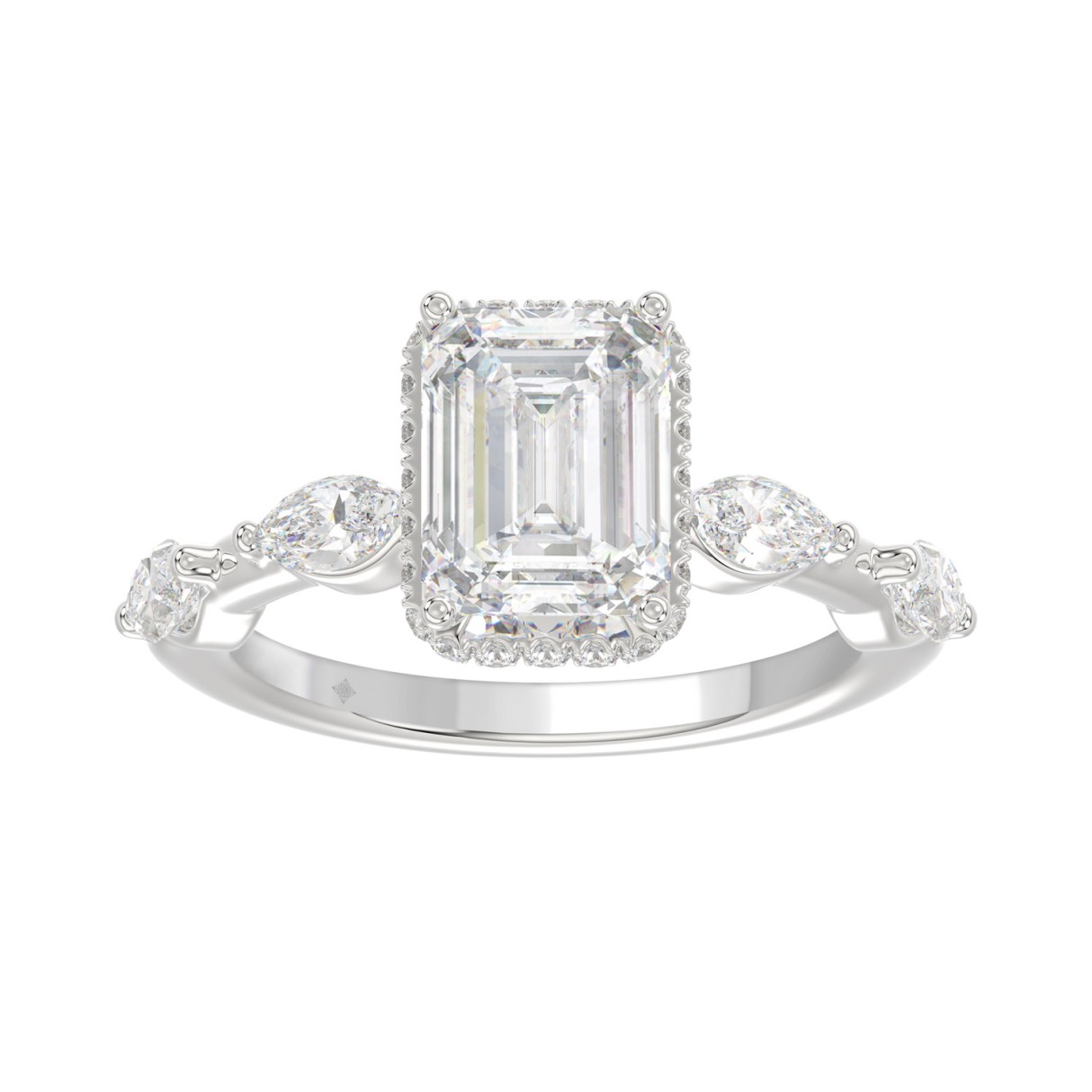 LADIES RING 3 1/2CT ROUND/MARQUISE/EMERALD DIAMOND 14K WHITE GOLD (CENTER STONE EMERALD DIAMOND 3.00CT) 1 LADIES RING 3 1/2CT ROUND/MARQUISE/EMERALD DIAMOND 14K WHITE GOLD (CENTER STONE EMERALD DIAMOND 3.00CT) - Image 1