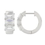 14K WHITE GOLD 3.00CT EMERALD DIAMOND LADIES HOOPS EARRINGS - Image 2