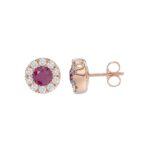 LADIES EARRINGS 5/8CT ROUND/RUBY DIAMOND 14K ROSE GOLD (CENTER STONE RUBY DIAMOND 3/4CT) - Image 2