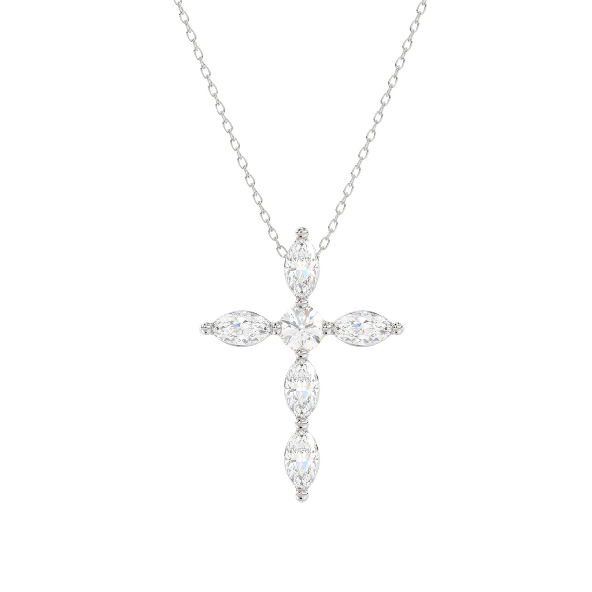LADIES PENDANT WITH CHAIN 1 1/4CT ROUND/MARQUISE DIAMOND 14K WHITE GOLD 1 LADIES PENDANT WITH CHAIN 1 1/4CT ROUND/MARQUISE DIAMOND 14K WHITE GOLD - Image 1