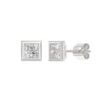 LADIES SOLITAIRE EARRINGS 2CT PRINCESS DIAMOND 14K WHITE GOLD - Image 3