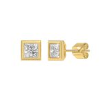 LADIES SOLITAIRE EARRINGS 2CT PRINCESS DIAMOND 14K YELLOW GOLD - Image 3