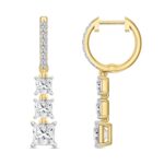 LADIES EARRINGS 2CT ROUND/PRINCESS DIAMOND 14K YELLOW GOLD - Image 2