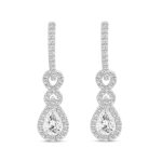 LADIES HOOPS EARRINGS 2.00CT ROUND/PEAR DIAMOND 14K WHITE GOLD