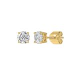 LADIES SOLITAIRE EARRINGS 1CT ROUND DIAMOND 14K YELLOW GOLD - Image 3
