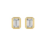 LADIES SOLITAIRE EARRINGS 3CT EMERALD DIAMOND 14K YELLOW GOLD