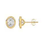 LADIES SOLITAIRE EARRINGS 3CT OVAL DIAMOND 14K YELLOW GOLD - Image 2