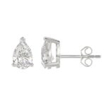 LADIES SOLITAIRE EARRINGS 3CT PEAR DIAMOND 14K WHITE GOLD - Image 2