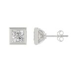 LADIES SOLITAIRE EARRINGS 3CT PRINCESS DIAMOND 14K WHITE GOLD - Image 2