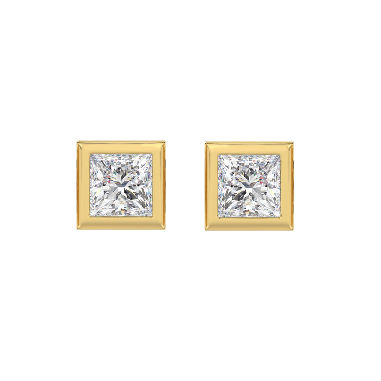 LADIES SOLITAIRE EARRINGS 3CT PRINCESS DIAMOND 14K YELLOW GOLD 1 LADIES SOLITAIRE EARRINGS 3CT PRINCESS DIAMOND 14K YELLOW GOLD - Image 1