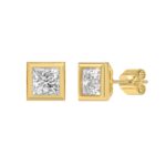 LADIES SOLITAIRE EARRINGS 3CT PRINCESS DIAMOND 14K YELLOW GOLD - Image 3