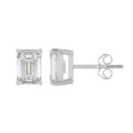 LADIES SOLITAIRE EARRINGS 4.00CT EMERALD DIAMOND 14K WHITE GOLD - Image 2