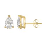 LADIES SOLITAIRE EARRINGS 4.00CT PEAR DIAMOND 14K YELLOW GOLD - Image 2