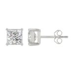 LADIES SOLITAIRE EARRINGS 4CT PRINCESS DIAMOND 14K WHITE GOLD - Image 2