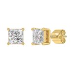 LADIES SOLITAIRE EARRINGS 4CT PRINCESS DIAMOND 14K YELLOW GOLD - Image 3
