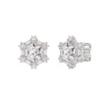 14K WHITE GOLD 1 1/4CT ROUND/BAGUETTE/HEZAGON STEP CUT DIAMOND LADIES EARRINGS - Image 2