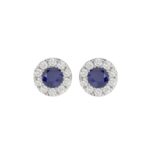 14K WHITE GOLD 1/2CT ROUND/BLUE SAPPHIRE ROUND DIAMOND LADIES EARRINGS