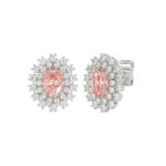 14K WHITE GOLD CRAFTED WITH 18K YELLOW GOLD BACK PLATE 1 1/2CT ROUND/PINK OVAL  DIAMOND LADIES EARRINGS - Image 3