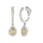 14K WHITE GOLD CRAFTED WITH 18K YELLOW GOLD BACK PLATE 1 1/2CT ROUND/YELLOW PEAR  DIAMOND LADIES EARRINGS - Image 3