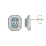 14K WHITE GOLD CRAFTED WITH 18K YELLOW GOLD BACK PLATE 1 1/4CT ROUND/BLUE EMERALD DIAMOND LADIES EARRINGS - Image 2