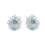 14K WHITE GOLD CRAFTED WITH 18K YELLOW GOLD BACK PLATE 1 1/4CT ROUND/BLUE PEAR/BAGUETTE DIAMOND LADIES EARRINGS